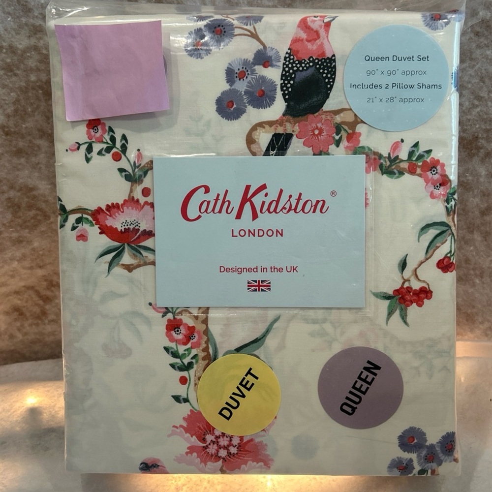 Cath Kidston Bird Trail Multi Queen Duvet Set Floral French Country 3 Pc NEW